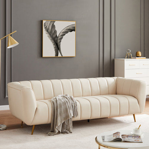 Willa Arlo Interiors Fairbanks 85.5'' Modern Living Room Full Grain Leather Sofa Couch & Reviews ...